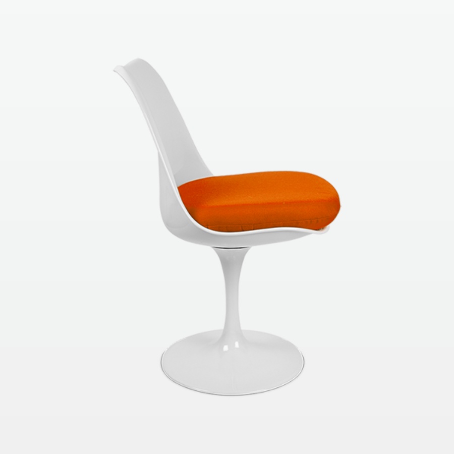 Torvald White Swivel Chair with Orange Cushion - side