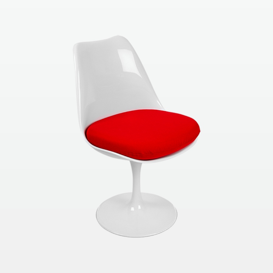 Torvald White Swivel Chair with Red Cushion - front angle